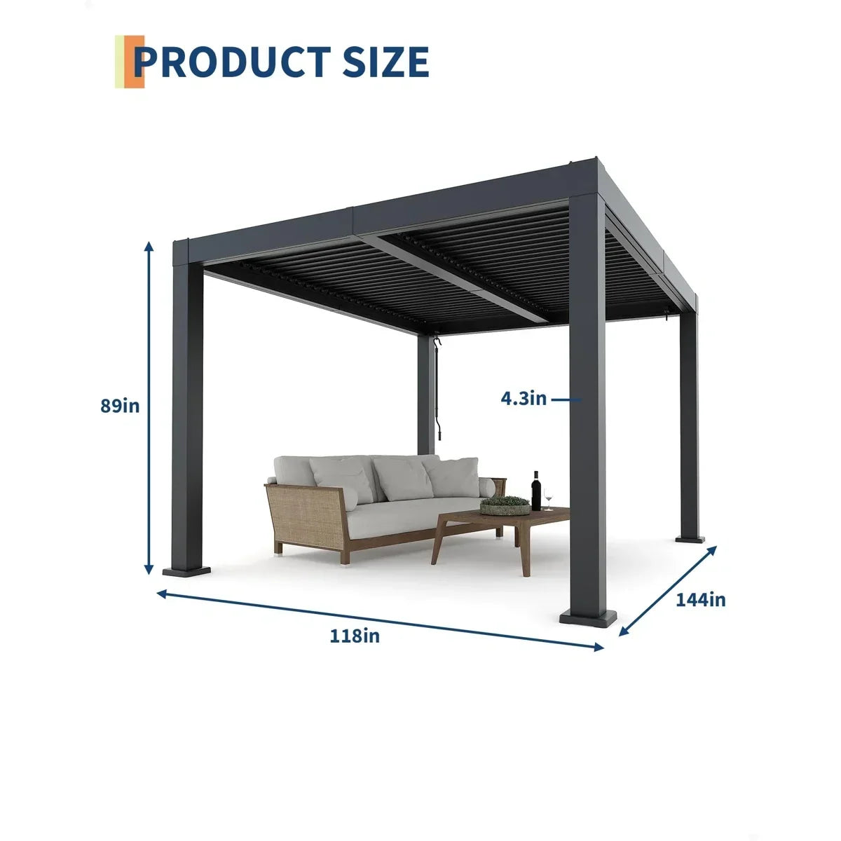 Enjyam Modern Louvered Pergola with Aluminum Frame, Adjustable Louvers & Integrated Drainage, Weather-Resistant Gazebo for Deck or Backyard, 10x12 FT