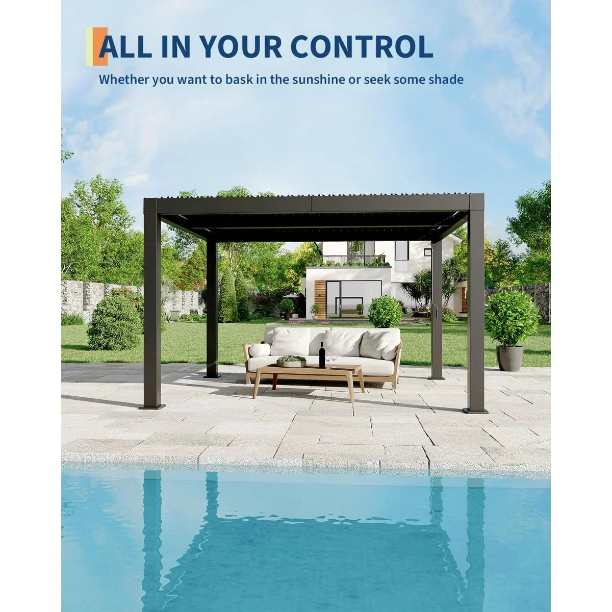 Enjyam Modern Louvered Pergola with Aluminum Frame, Adjustable Louvers & Integrated Drainage, Weather-Resistant Gazebo for Deck or Backyard, 10x12 FT