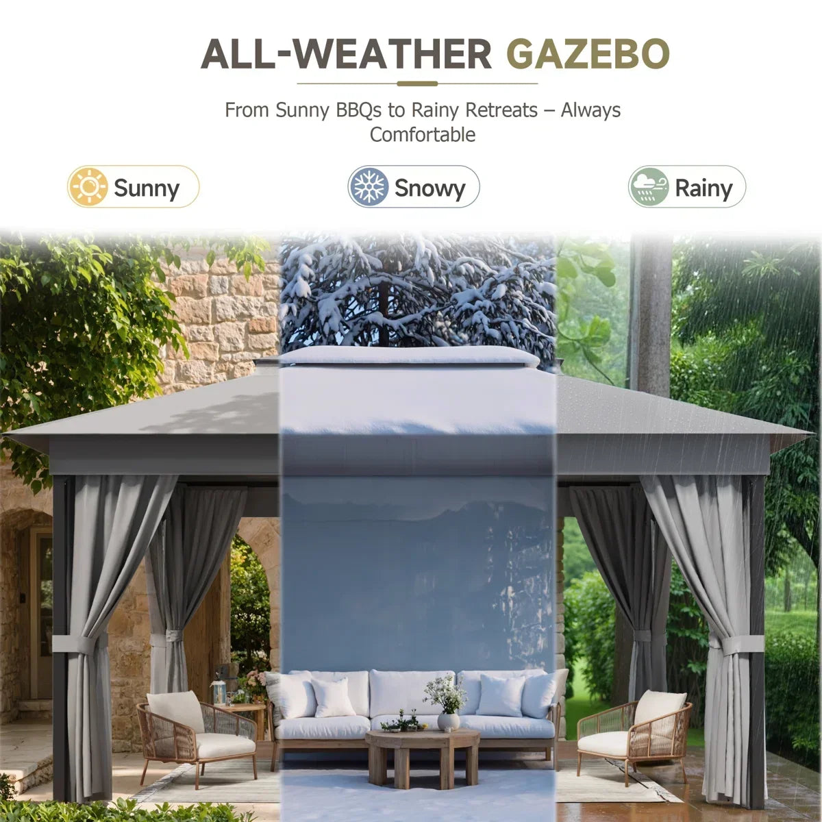 Furmax 13 Ft. W x 10 Ft. D Soft Top Steel Patio Gazebo with 2-Tier Canopy and Zippered Mesh Netting for Outdoor, Patio, Garden, and Backyard