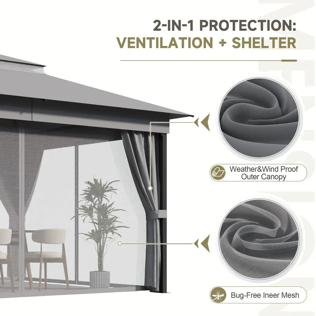 Furmax 13 Ft. W x 10 Ft. D Soft Top Steel Patio Gazebo with 2-Tier Canopy and Zippered Mesh Netting for Outdoor, Patio, Garden, and Backyard