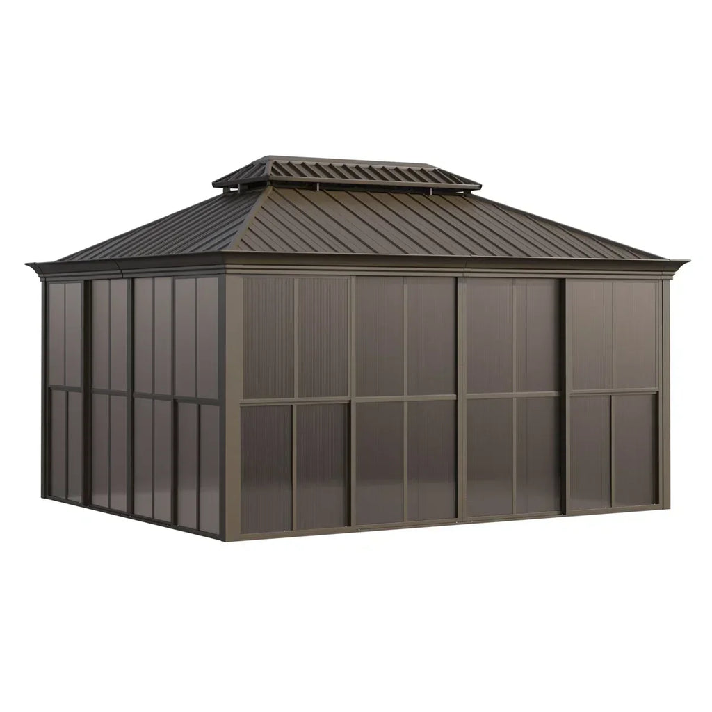 Erommy 14 Ft. W X 12 Ft. D Outdoor Hardtop Gazebo, Double Top Galvanized Steel Roof Aluminum Sunroom