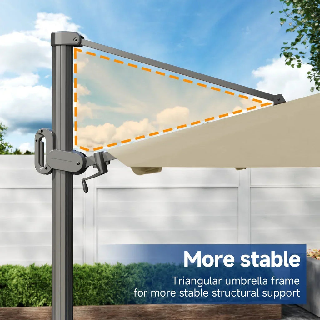 Latitude Run 11 ft Patio Cantilever Umbrella with Wind-Vent, 240g Solution-Dyed Fabric, Solar LED Lights and Weighted Base Included