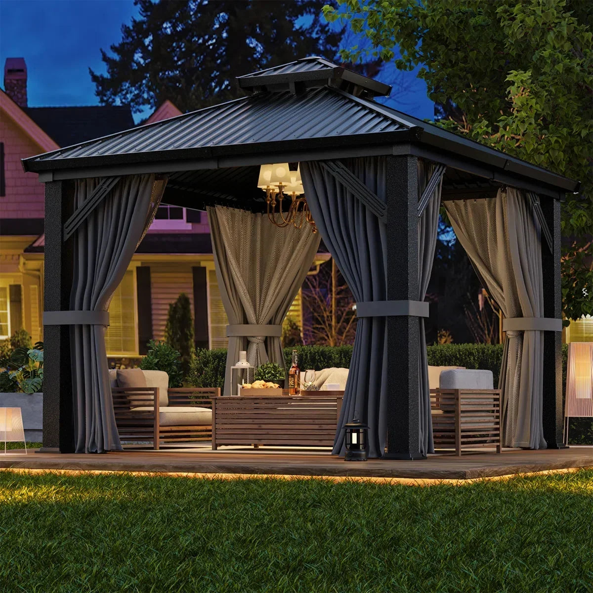 Polar Aurora 10 x 10 ft. Heavy-Duty Aluminum Frame Outdoor Gazebo with Double-Layer Galvanized Steel Roof, All-Weather Metal Gazebo Includes