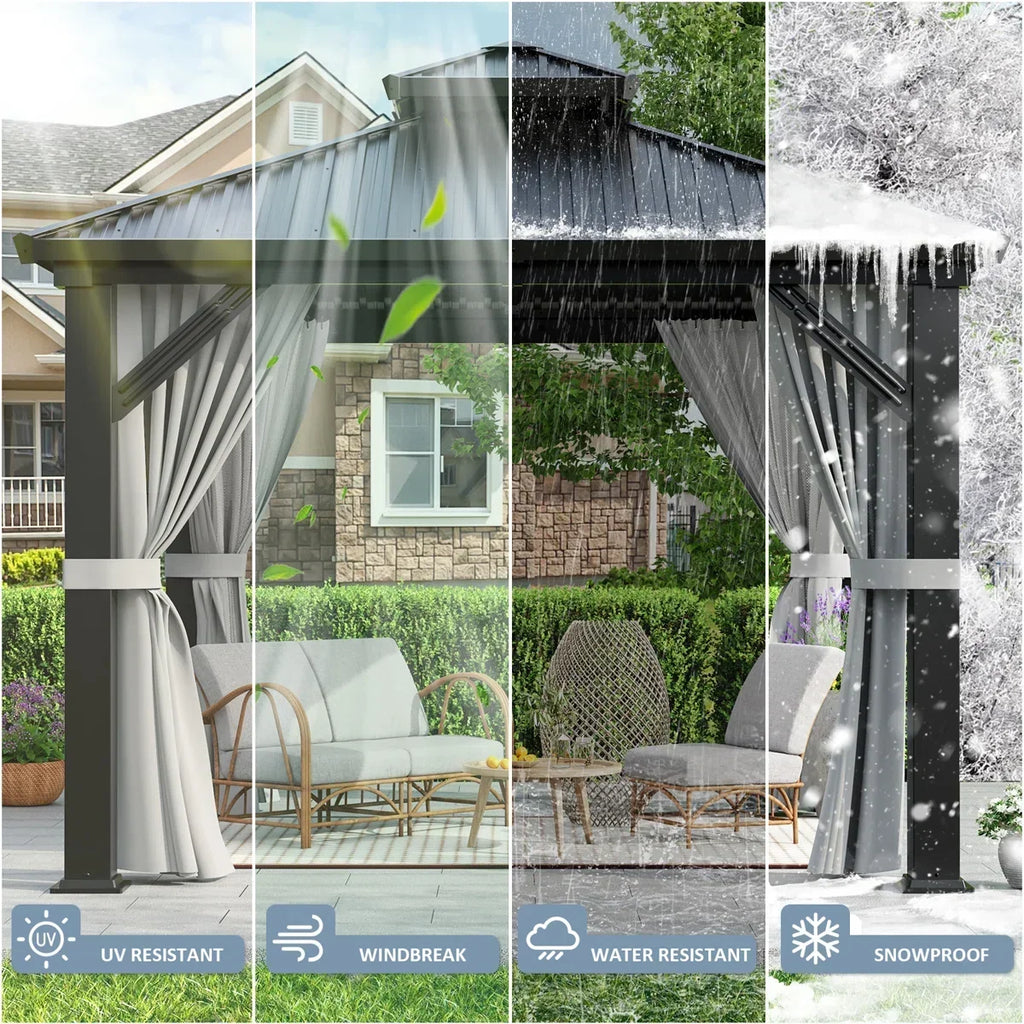 Polar Aurora 10 x 10 ft. Heavy-Duty Aluminum Frame Outdoor Gazebo with Double-Layer Galvanized Steel Roof, All-Weather Metal Gazebo Includes