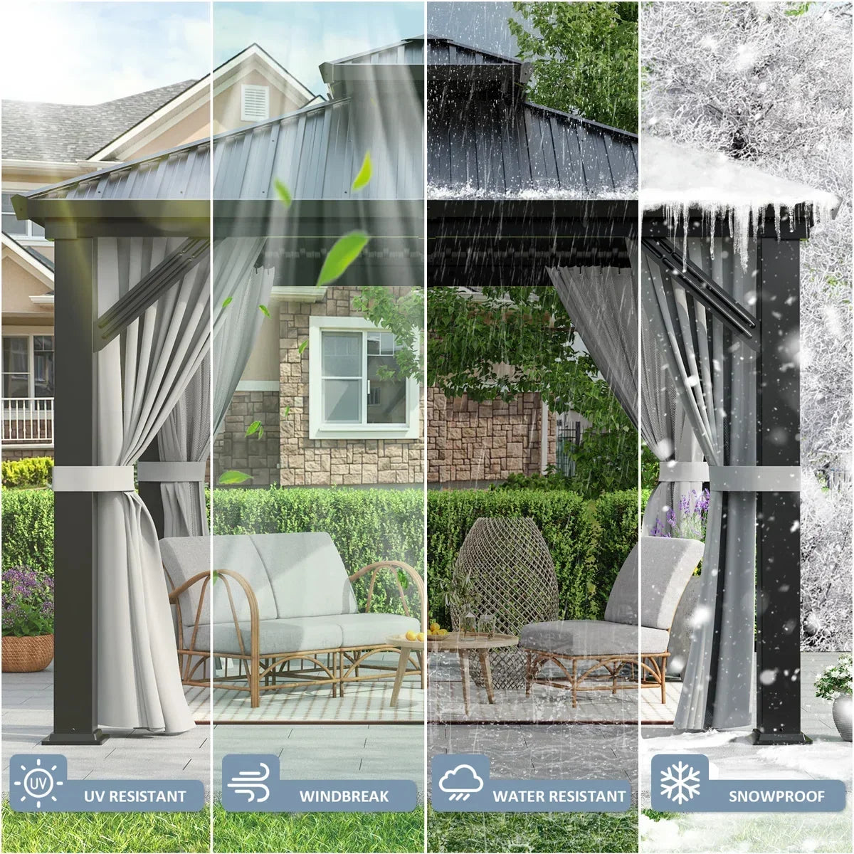 Polar Aurora 10 x 10 ft. Heavy-Duty Aluminum Frame Outdoor Gazebo with Double-Layer Galvanized Steel Roof, All-Weather Metal Gazebo Includes