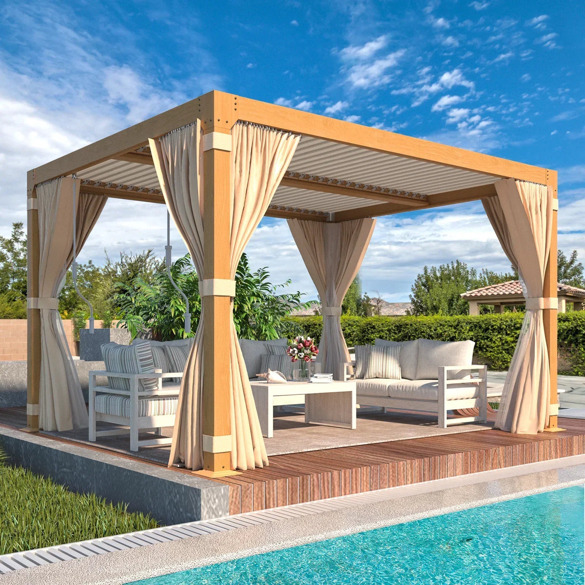 Erommy 10X12 Pergola with Adjustable Louvered Roof - Wood Grain