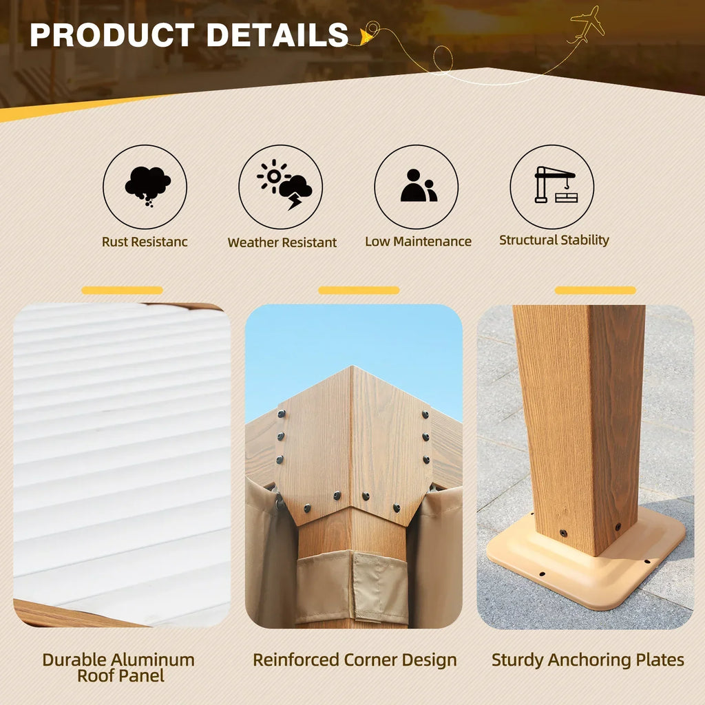 Erommy 10X12 Pergola with Adjustable Louvered Roof - Wood Grain