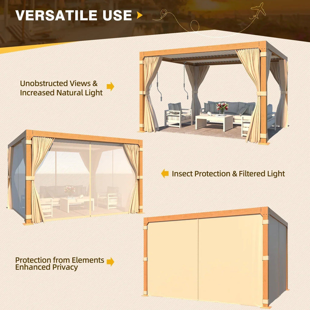 Erommy 10X12 Pergola with Adjustable Louvered Roof - Wood Grain