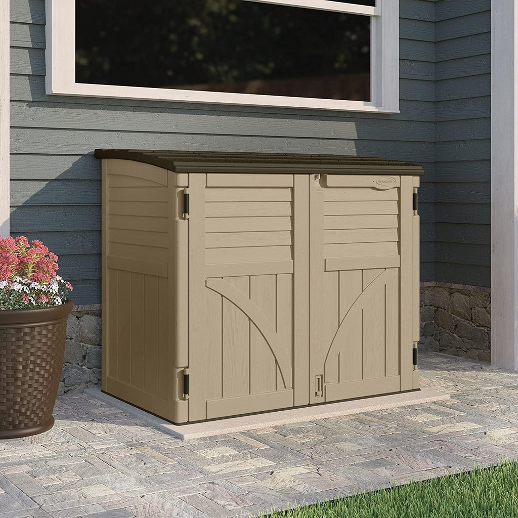 Suncast 34 Cu Ft Horizontal Resin Storage Shed - Outdoor Storage Shed with Floor Included, Lockable, Weatherproof, Fits Small
