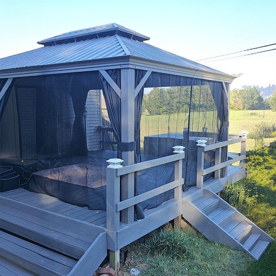 Purple Leaf Patio Gazebo for Pool Light Grey Hardtop Galvanized Steel Roof with Upgraded Curtains
