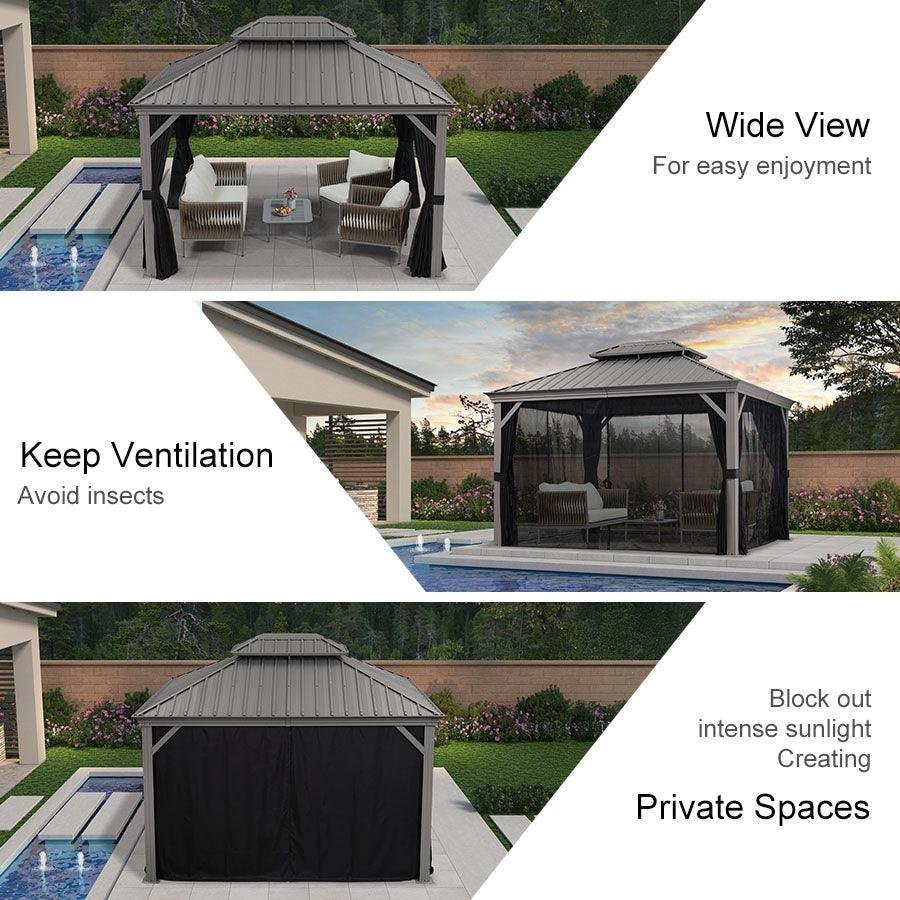 Purple Leaf Patio Gazebo for Pool Light Grey Hardtop Galvanized Steel Roof with Upgraded Curtains