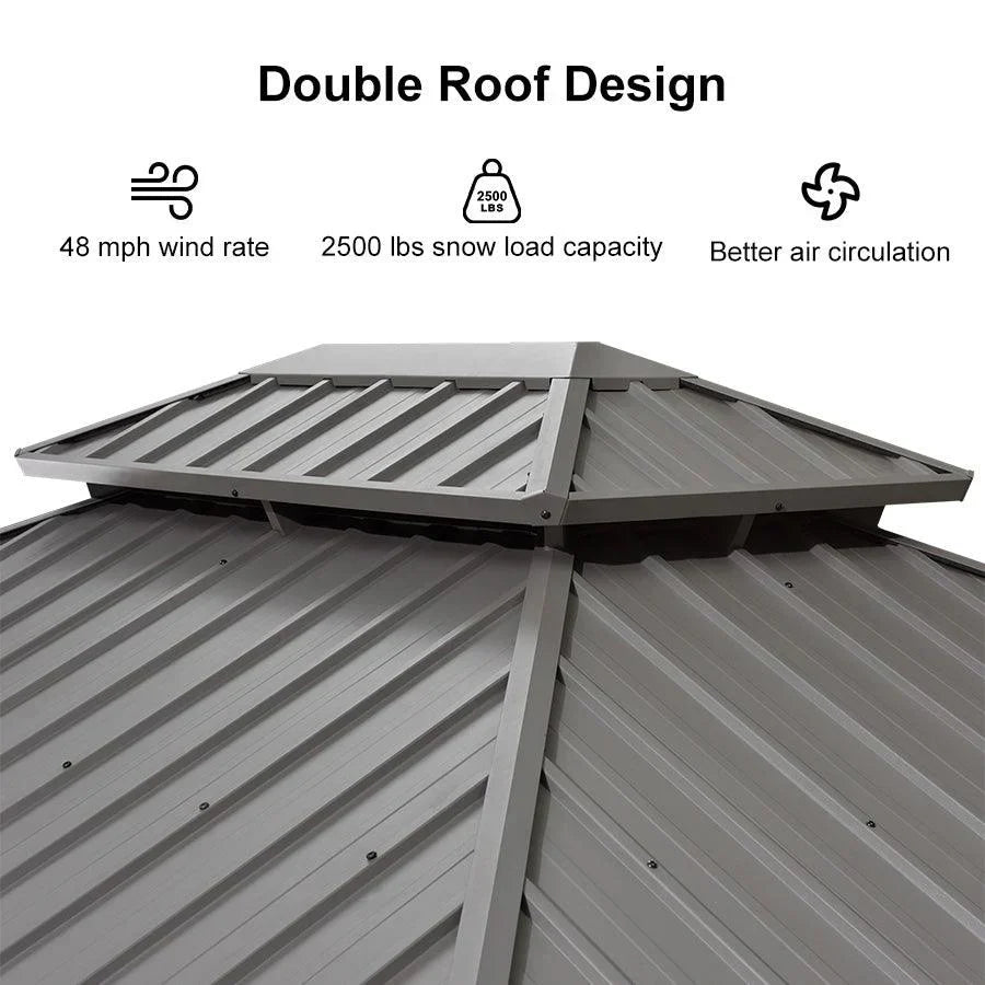Purple Leaf Patio Gazebo for Pool Light Grey Hardtop Galvanized Steel Roof with Upgraded Curtains