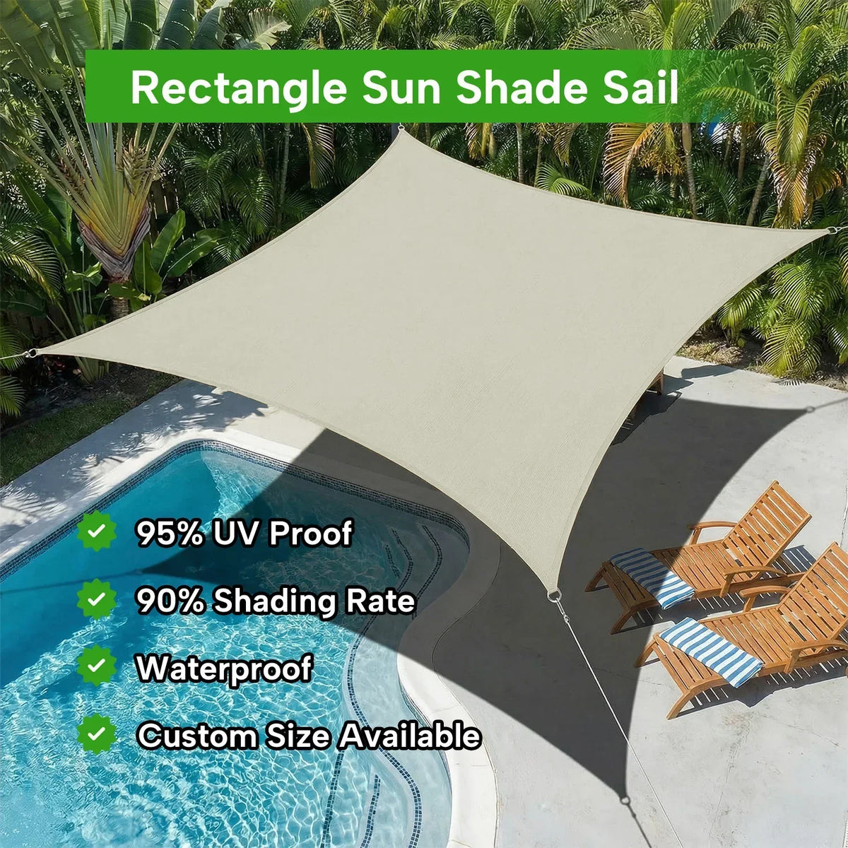 Kgorge Outdoor Waterproof Rectangle Sun Shade Sail for Patio/Pool