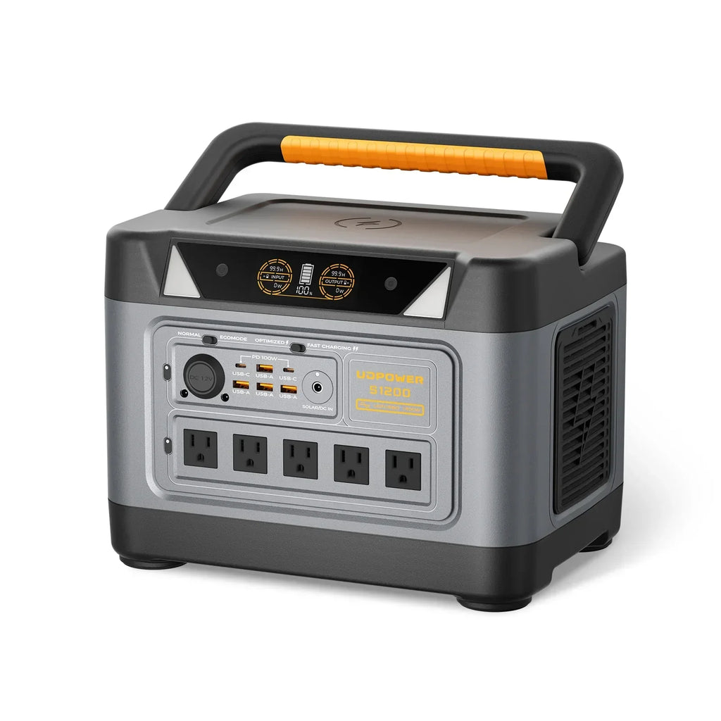 UDPOWER S1200 Portable Power Station - 1200W, 400W Solar Input, UPS
