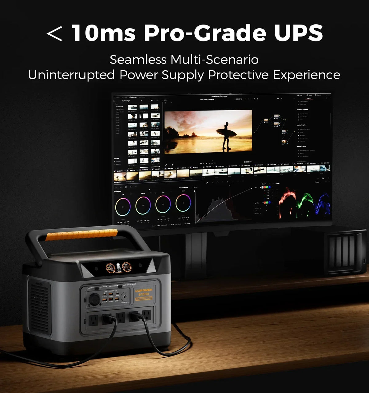 UDPOWER S1200 Portable Power Station - 1200W, 400W Solar Input, UPS
