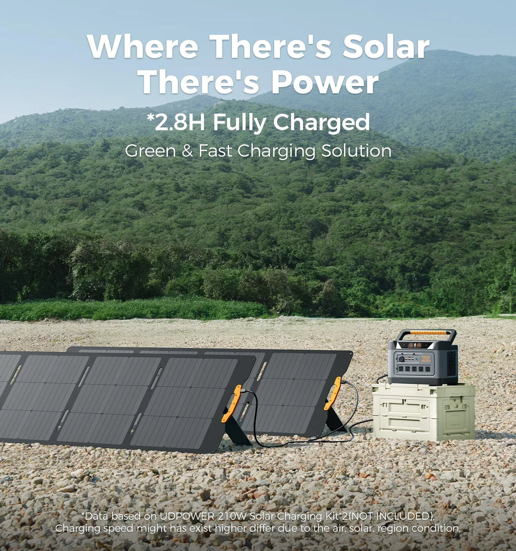 UDPOWER S1200 Portable Power Station - 1200W, 400W Solar Input, UPS