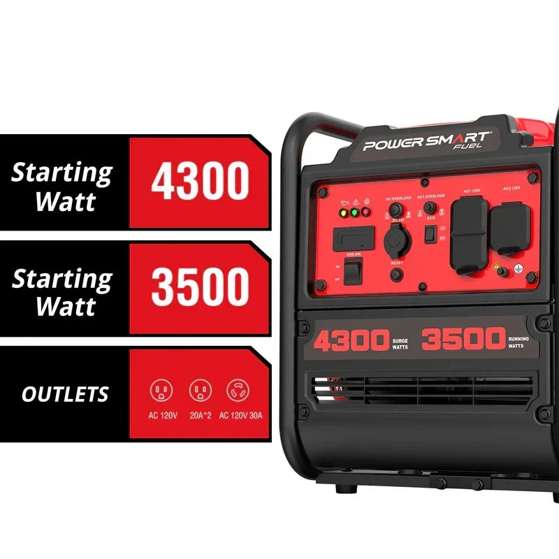 PowerSmart 4300-Watt Portable Generator with Inverter Technology, 3500W Rated, 223cc 4-Stroke Gas Powered Engine, 30 Amp for Home Backup, Camping