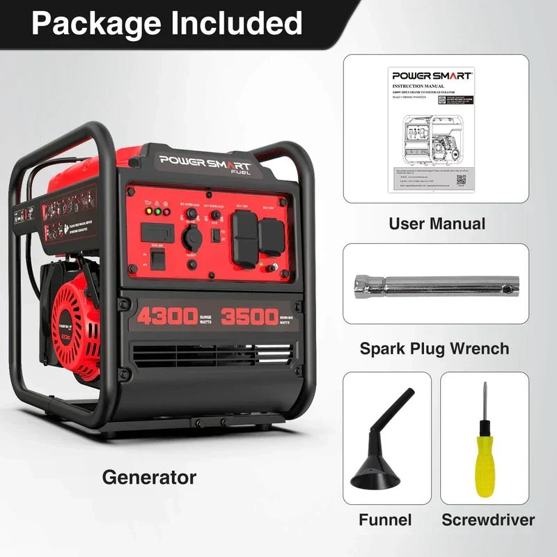 PowerSmart 4300-Watt Portable Generator with Inverter Technology, 3500W Rated, 223cc 4-Stroke Gas Powered Engine, 30 Amp for Home Backup, Camping