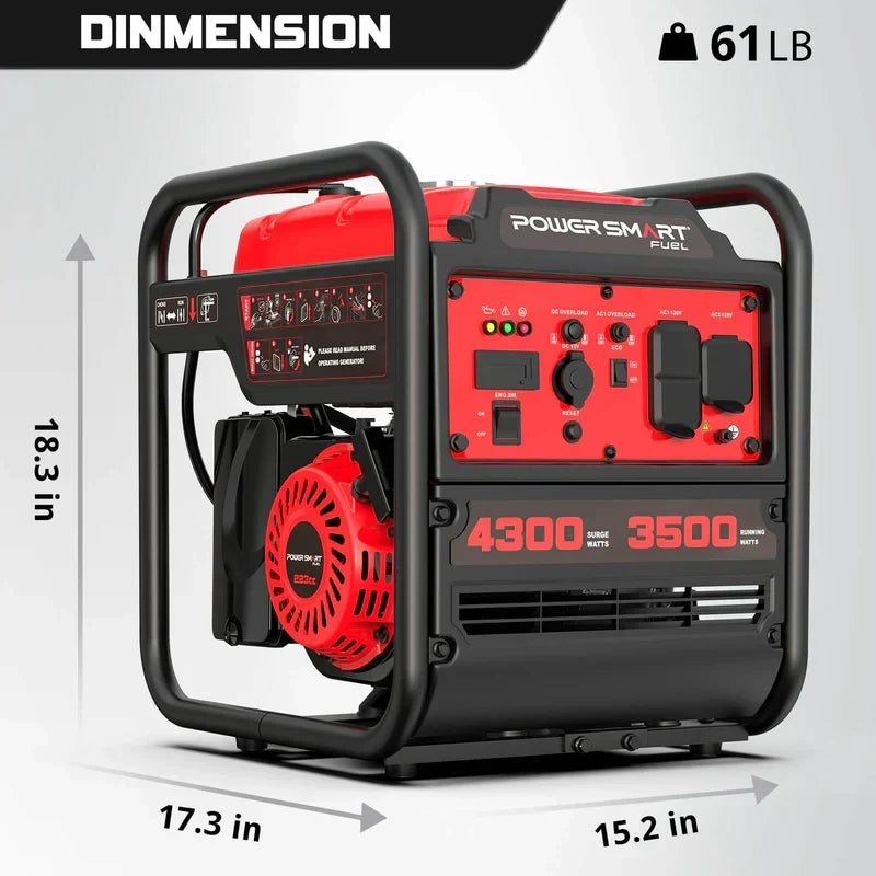 PowerSmart 4300-Watt Portable Generator with Inverter Technology, 3500W Rated, 223cc 4-Stroke Gas Powered Engine, 30 Amp for Home Backup, Camping