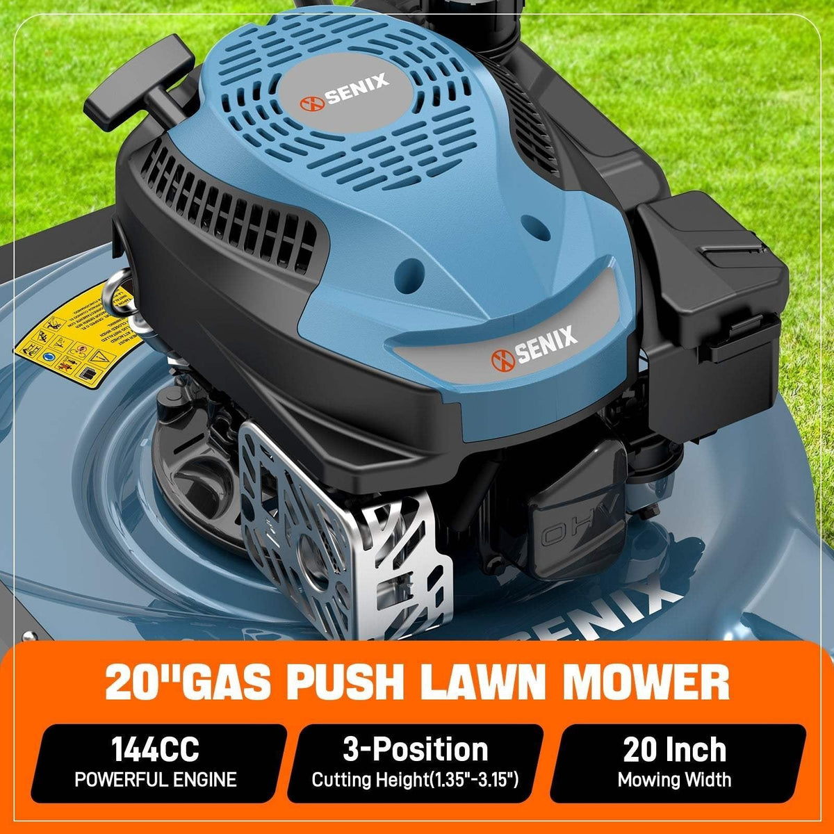 Senix 20 in 144cc 4-Cycle Gas Push Lawn Mower with Side Discharge LSPG-L4