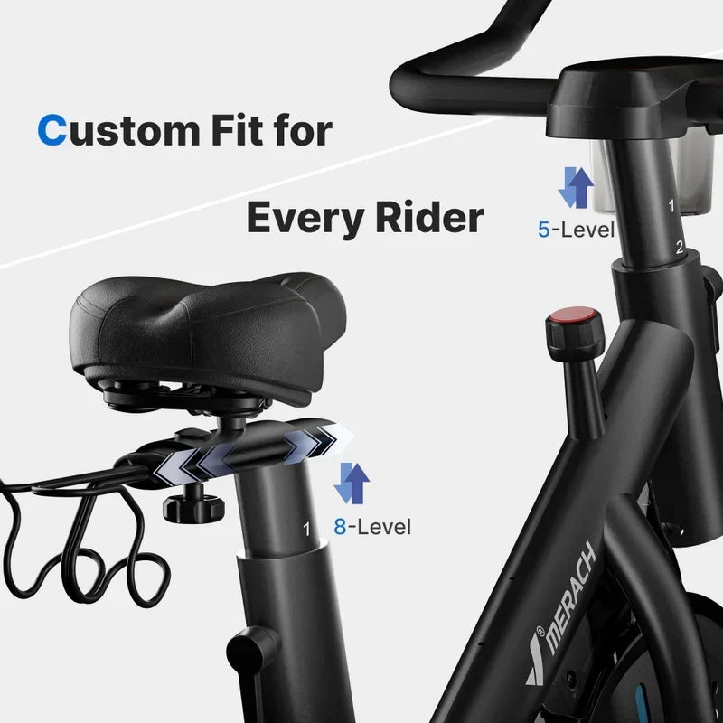 Merach S26 Aura Indoor Exercise Bike with 15.6 in Full HD Rotating Touchscreen, Phone Mirroring, 8 Resistance Levels, 8-Way Adjustable Seat
