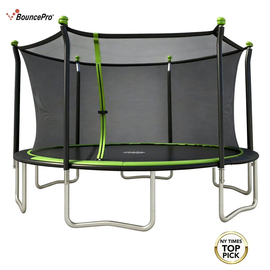 Sportspower BouncePro 14 ft Trampoline Meets ASTM Safety Standards, Heavy-Duty Rust-Resistant Steel Frame, UV-Resistant Jump Mat & Safety Net