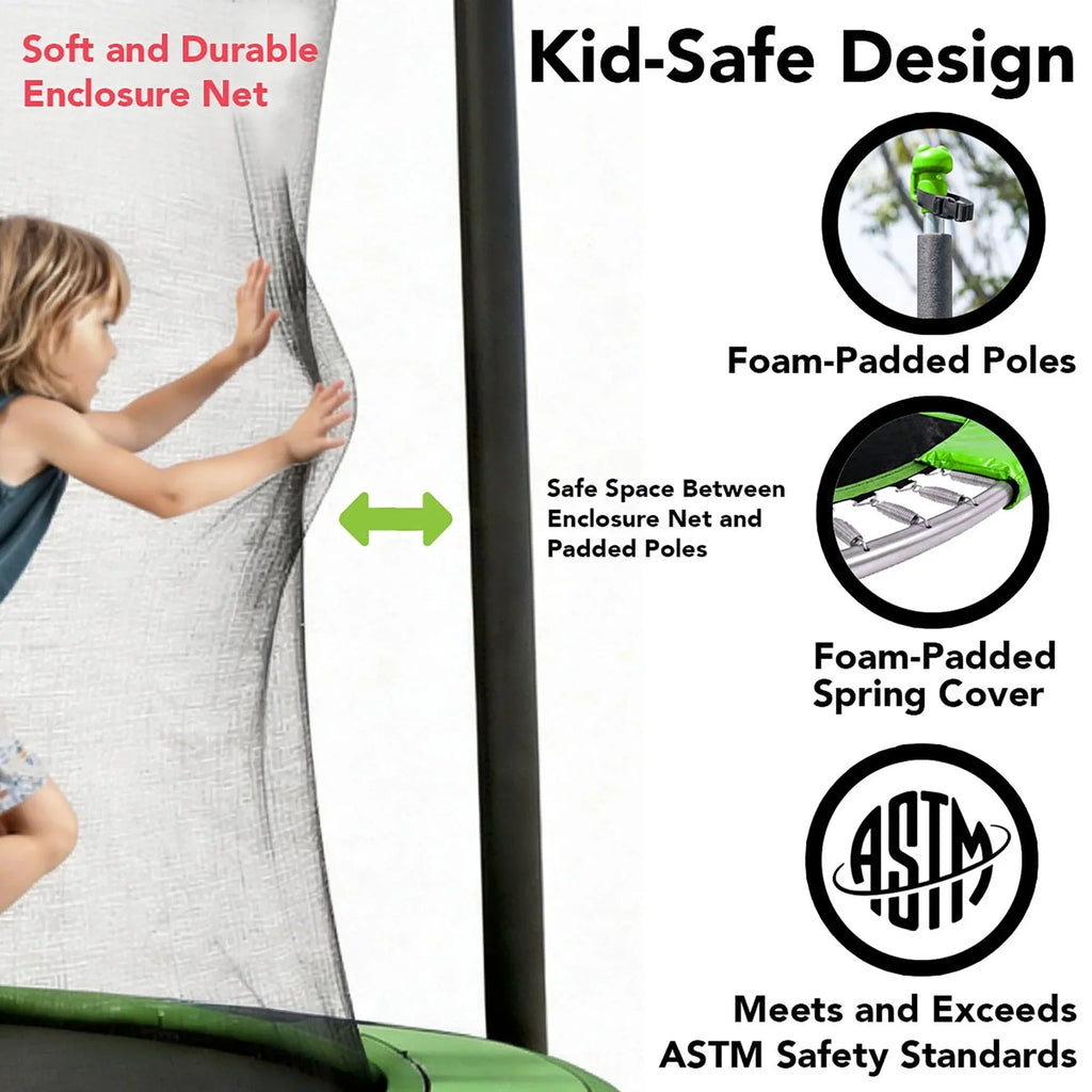 Sportspower BouncePro 14 ft Trampoline Meets ASTM Safety Standards, Heavy-Duty Rust-Resistant Steel Frame, UV-Resistant Jump Mat & Safety Net