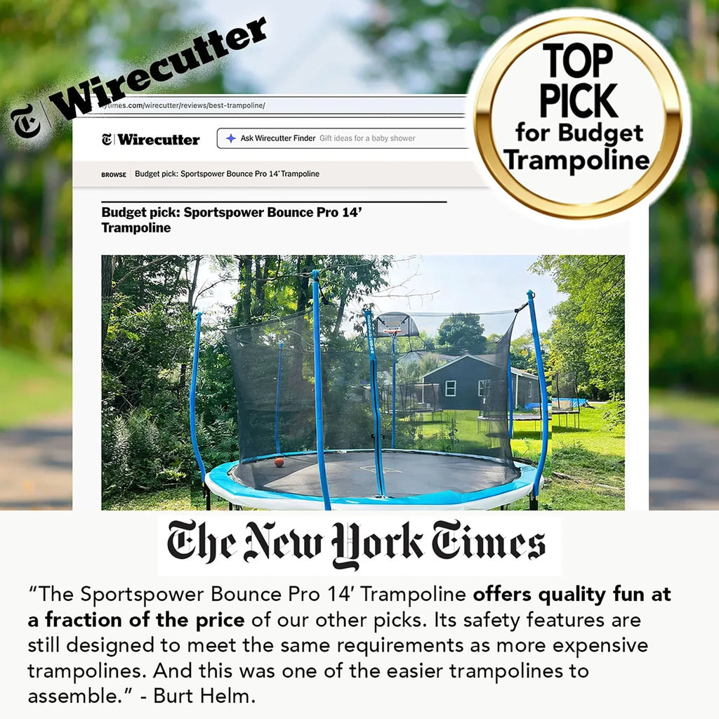 Sportspower BouncePro 14 ft Trampoline Meets ASTM Safety Standards, Heavy-Duty Rust-Resistant Steel Frame, UV-Resistant Jump Mat & Safety Net
