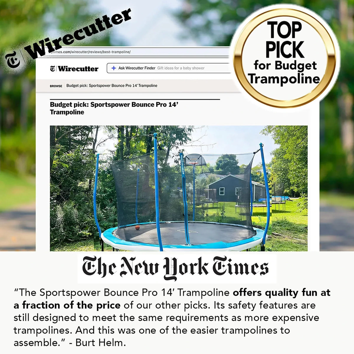 Sportspower BouncePro 14 ft Trampoline Meets ASTM Safety Standards, Heavy-Duty Rust-Resistant Steel Frame, UV-Resistant Jump Mat & Safety Net