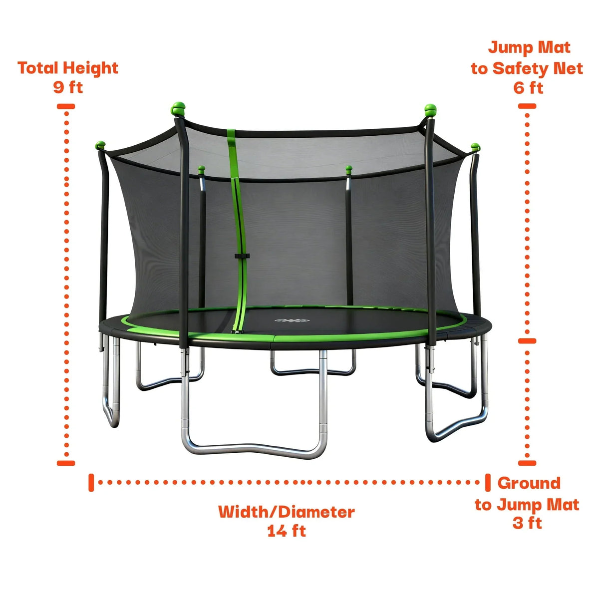 Sportspower BouncePro 14 ft Trampoline Meets ASTM Safety Standards, Heavy-Duty Rust-Resistant Steel Frame, UV-Resistant Jump Mat & Safety Net
