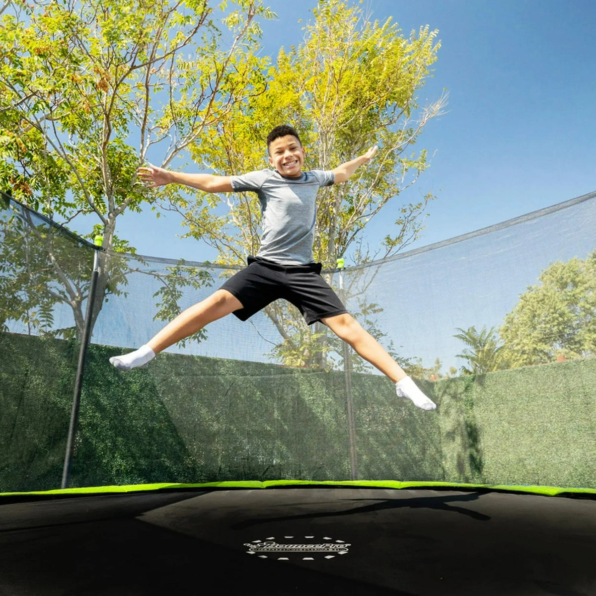 Sportspower BouncePro 14 ft Trampoline Meets ASTM Safety Standards, Heavy-Duty Rust-Resistant Steel Frame, UV-Resistant Jump Mat & Safety Net