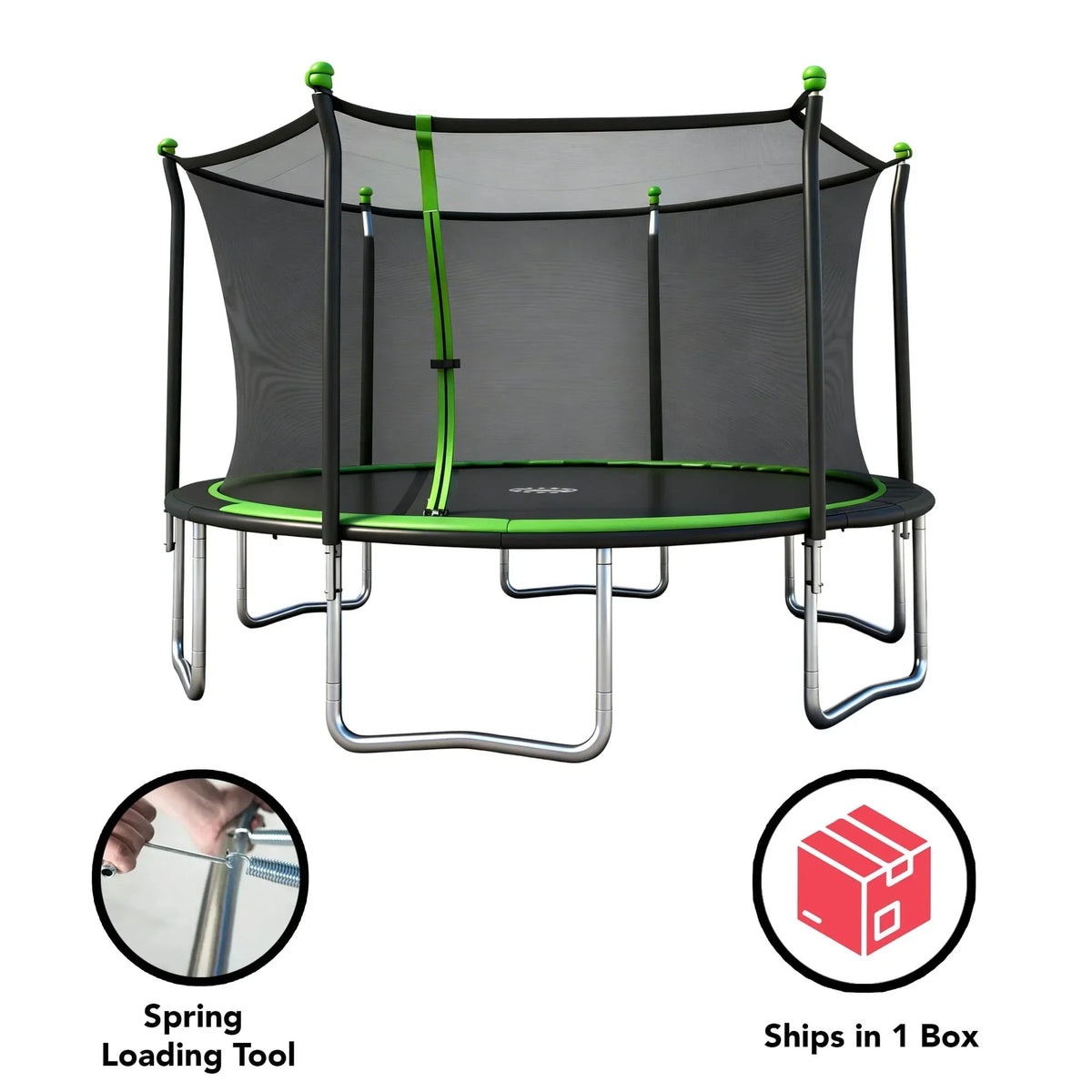 Sportspower BouncePro 14 ft Trampoline Meets ASTM Safety Standards, Heavy-Duty Rust-Resistant Steel Frame, UV-Resistant Jump Mat & Safety Net