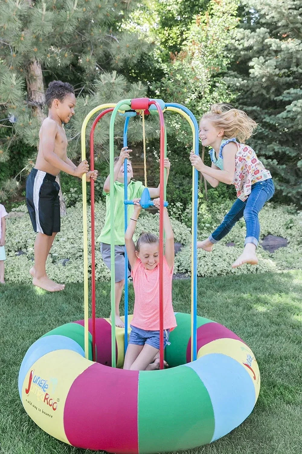 Jungle JumpaRoo - Trampoline/Bounce House-Like Play Set - Indoor/Outdoor Jungle Gym with Welded Swing bar - Large