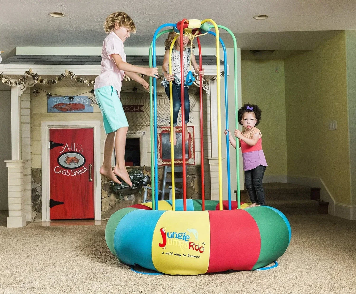 Jungle JumpaRoo - Trampoline/Bounce House-Like Play Set - Indoor/Outdoor Jungle Gym with Welded Swing bar - Large