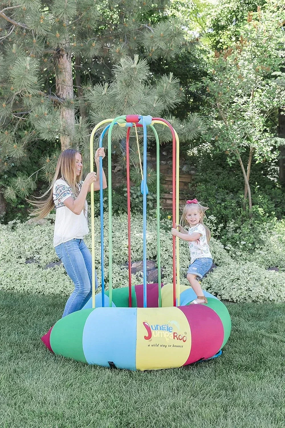 Jungle JumpaRoo - Trampoline/Bounce House-Like Play Set - Indoor/Outdoor Jungle Gym with Welded Swing bar - Large