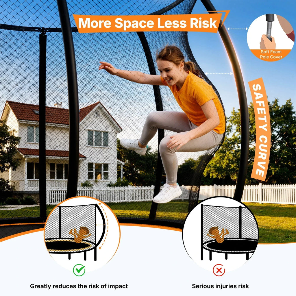 Merach 14FT Pumpkin Outdoor Trampoline with Safety Enclosure Net, Basketball Hoop & Ladder, Heavy Duty Backyard Trampoline for Kids & Adults
