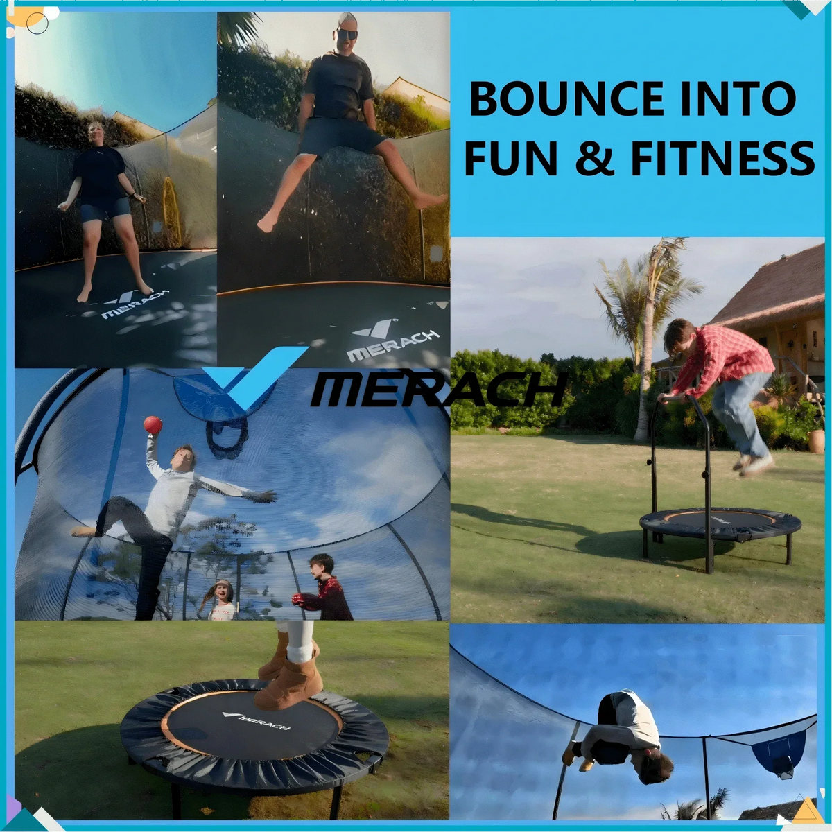 Merach 14FT Pumpkin Outdoor Trampoline with Safety Enclosure Net, Basketball Hoop & Ladder, Heavy Duty Backyard Trampoline for Kids & Adults