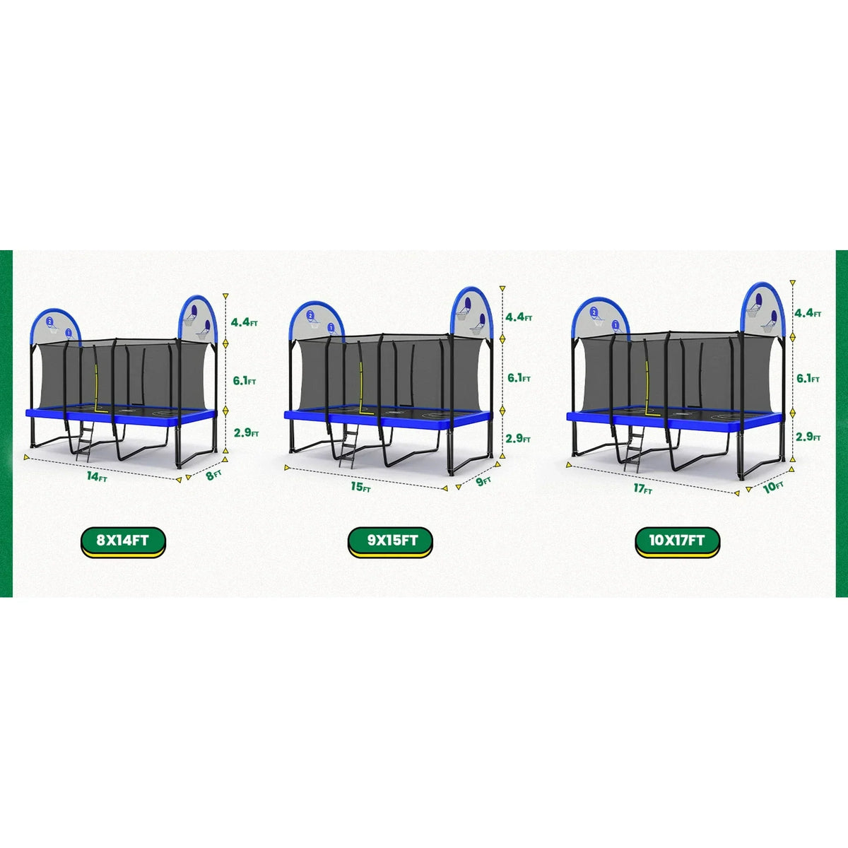 Zupapa 1500LBS Weight Capacity Rectangle Trampoline Basketball Hoop 10x17FT 9X15FT 8X14FT Outdoor Square Gymnastics Trampolines for Kids Adults