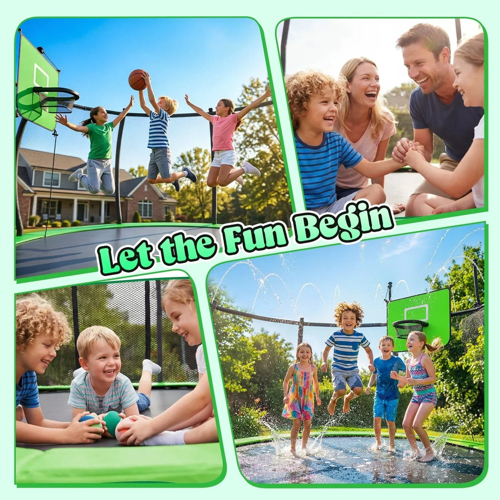 Outdoor Trampoline,Fashionsport Outfitters 8FT/12FT/14FT/16FT Round Jumping Trampoline with Ladder,Sprinkler,Basketball Hoop Board,Recreational