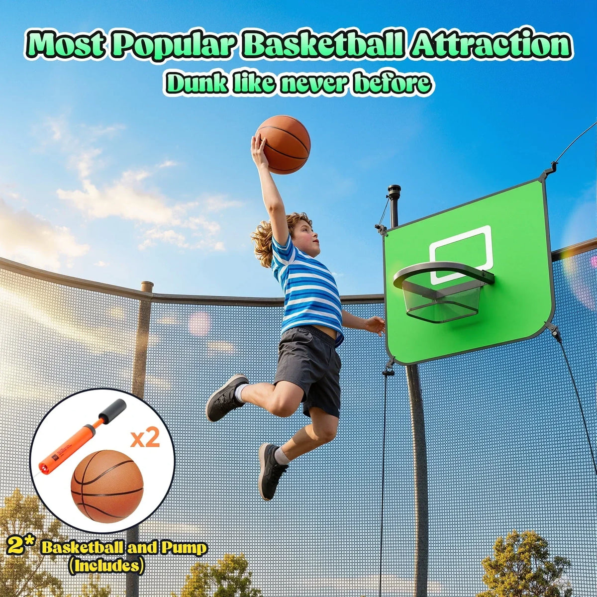 Outdoor Trampoline,Fashionsport Outfitters 8FT/12FT/14FT/16FT Round Jumping Trampoline with Ladder,Sprinkler,Basketball Hoop Board,Recreational