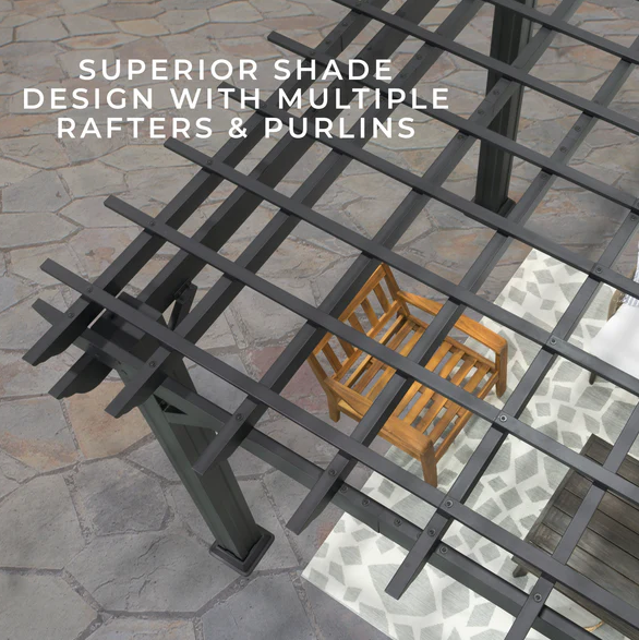 Stratford 16 Ft. X 12 Ft. Black Steel Traditional Pergola with Sail Shade Soft Canopy