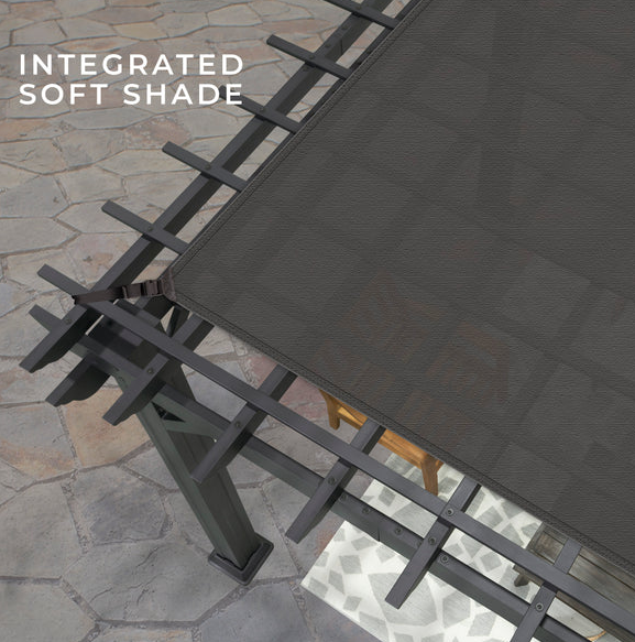 Stratford 16 Ft. X 12 Ft. Black Steel Traditional Pergola with Sail Shade Soft Canopy