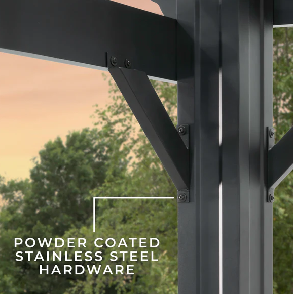 Stratford 16 Ft. X 12 Ft. Black Steel Traditional Pergola with Sail Shade Soft Canopy