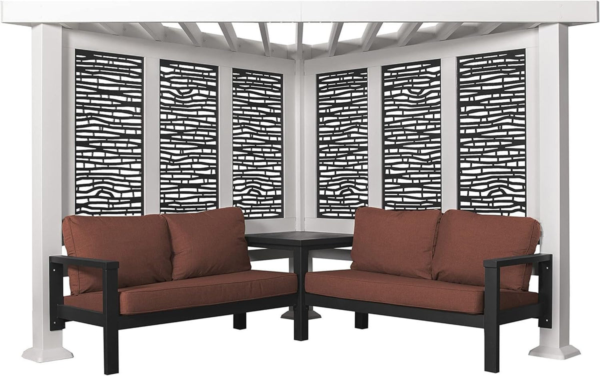 Ridgedale 8 Ft. X 8 Ft. White Steel Modern Cabana Pergola with Conversation Seating in Pumice