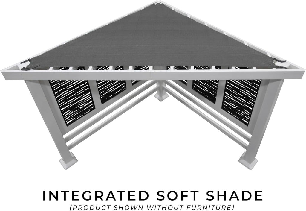 Ridgedale 8 Ft. X 8 Ft. White Steel Modern Cabana Pergola with Conversation Seating in Pumice