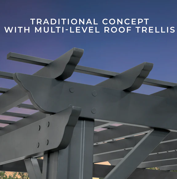 Stratford 12 Ft. X 10 Ft. Black Steel Traditional Pergola with Sail Shade Soft Canopy