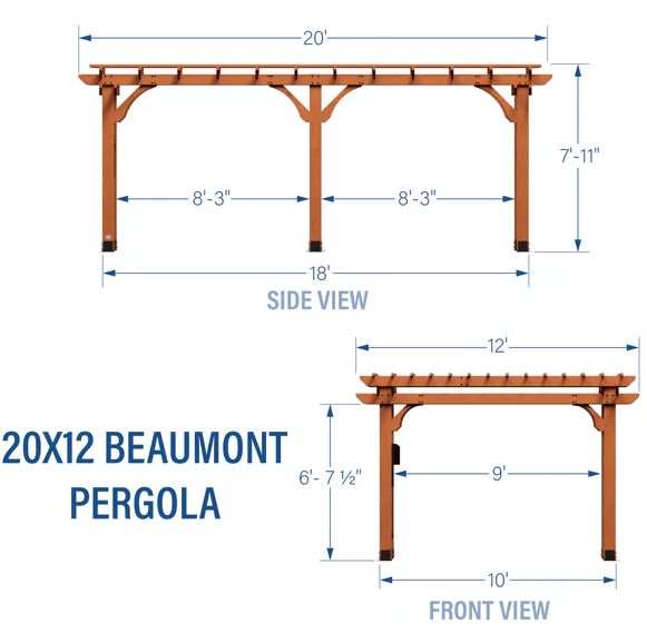 Beaumont 20 ft. x 12 ft. Light Brown Traditional Outdoor All Cedar Wood Patio Pergola Shade Structure with Electric