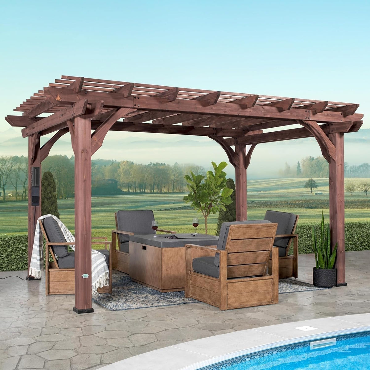 Backyard Discovery 14 ft x 10 ft Somerville Pergola W/ Electric - Dark Walnut DIY