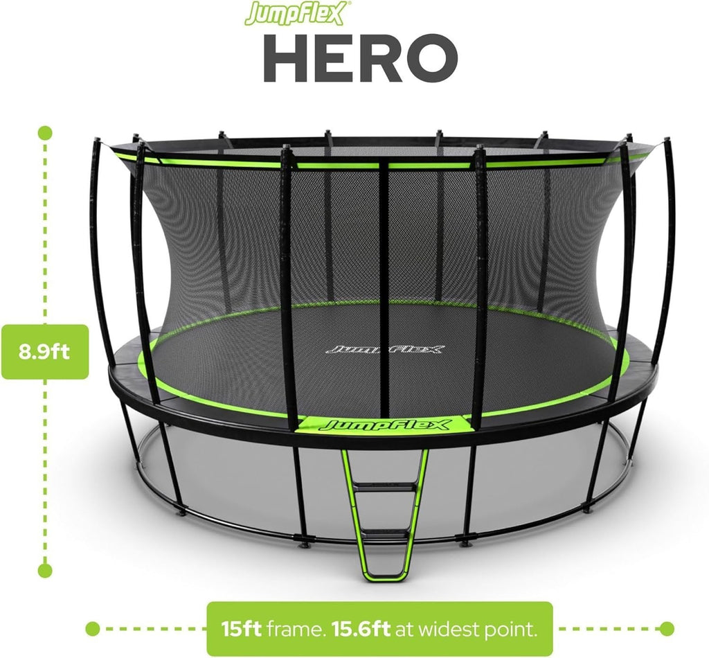 JumpFlex Hero 15 Backyard Outdoor Trampoline for Kids with Net & Ladder