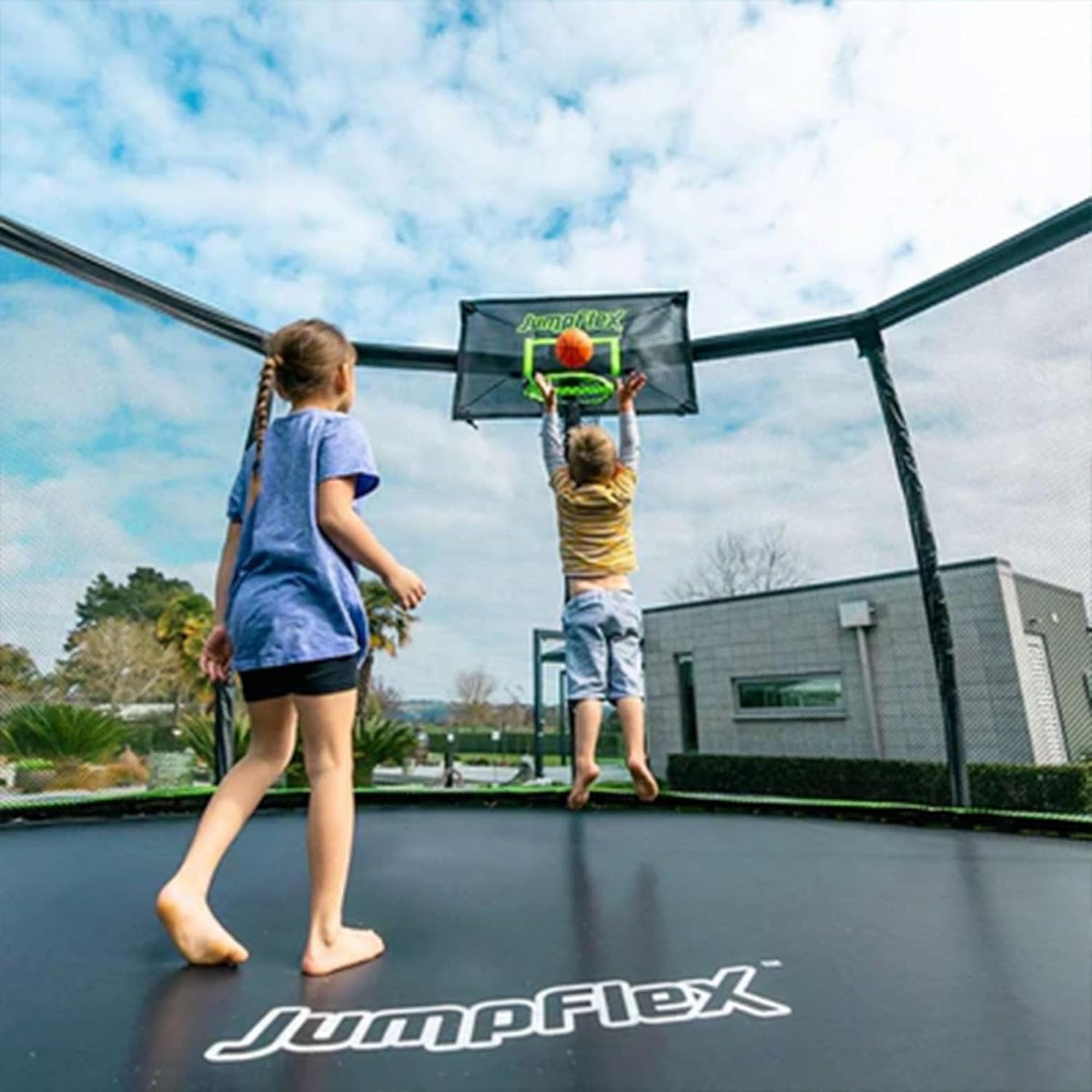 JumpFlex Hero 15 Backyard Outdoor Trampoline for Kids with Net & Ladder